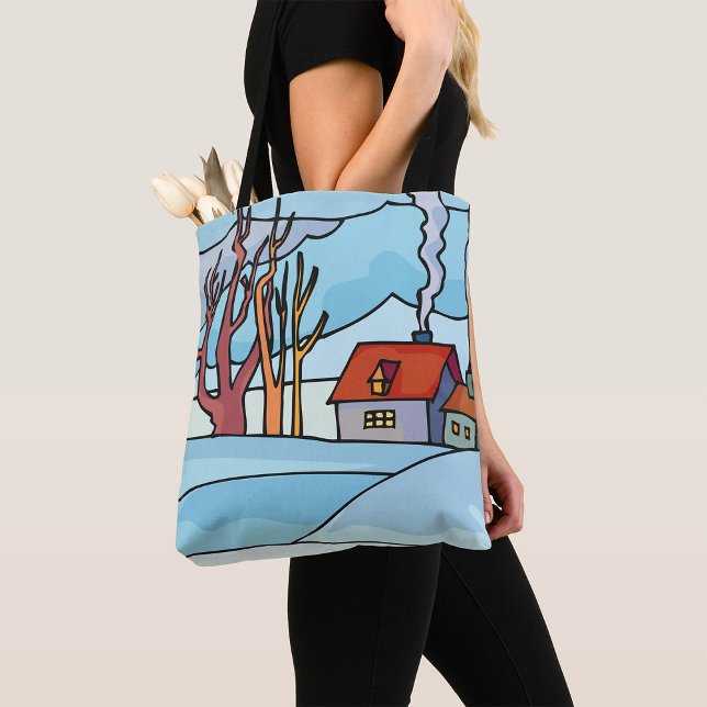 Winter House Landscape Tote Bag (Creator Uploaded)