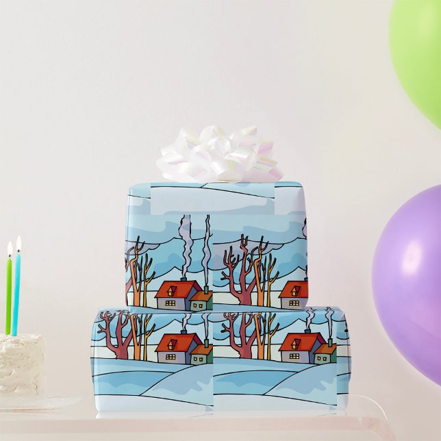 Winter House Landscape Wrapping Paper (Creator Uploaded)