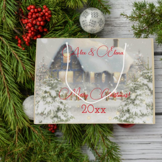 Winter house snow retro large gift bag (Creator Uploaded)