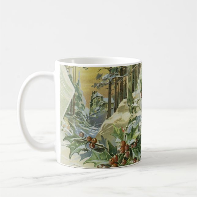 Winter House Vintage Illustration Coffee Mug (Left)