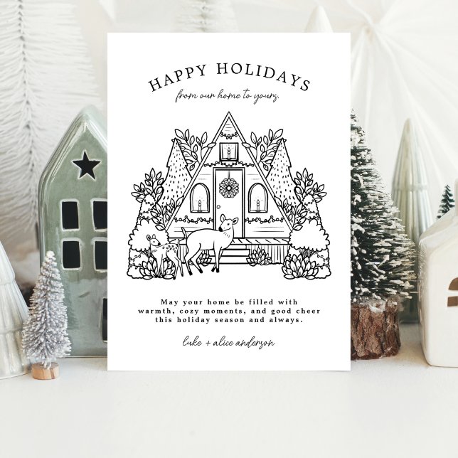 Winter House with Deer Neighbour Holiday Card (Creator Uploaded)