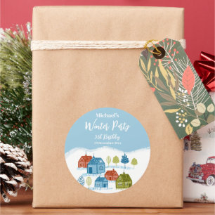 Winter houses Birthday Party Baby  gift Classic Round Sticker
