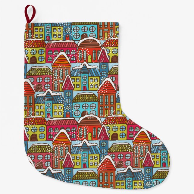 Winter houses large christmas stocking (Front)