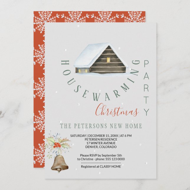 Winter Housewarming Christmas Party Modern Invitation (Front/Back)