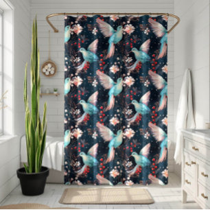 Winter Hummingbirds Pattern Shower Curtain