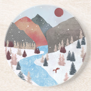 Winter Hunting Fox Coaster