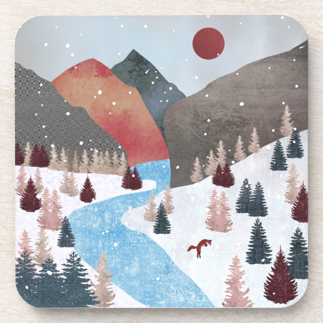 Winter Hunting Fox Coaster (Front)