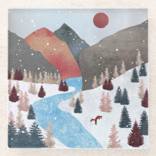 Winter Hunting Fox Glass Coaster