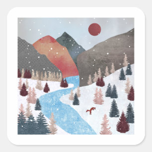 Winter Hunting Fox Square Sticker