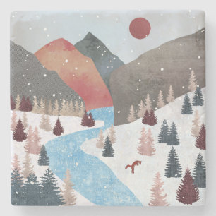 Winter Hunting Fox Stone Coaster
