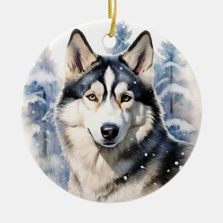 Winter Husky Ceramic Tree Decoration