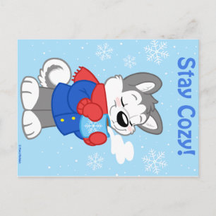 Winter husky postcard