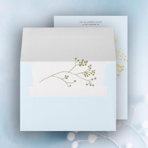 Winter Ice Blue Botanical Gold Elegant Wedding Envelope