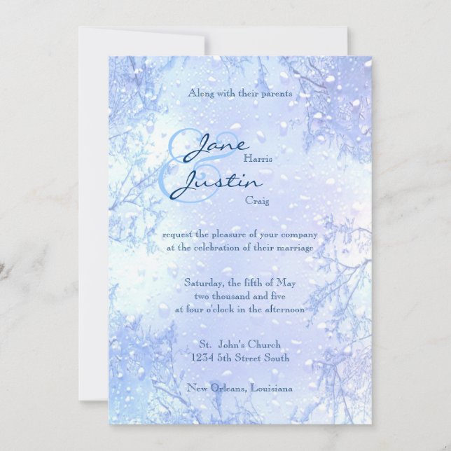 winter ice blue elegant frosty wedding invite (Front)