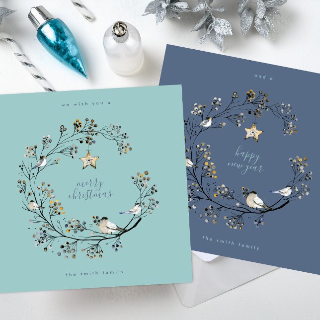 Winter Ice Blue Wreath Christmas | New Year Holiday Card (Creator Uploaded)