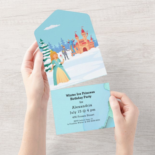 Winter Ice Princess Royal Birthday All In One Invitation (Tearaway)
