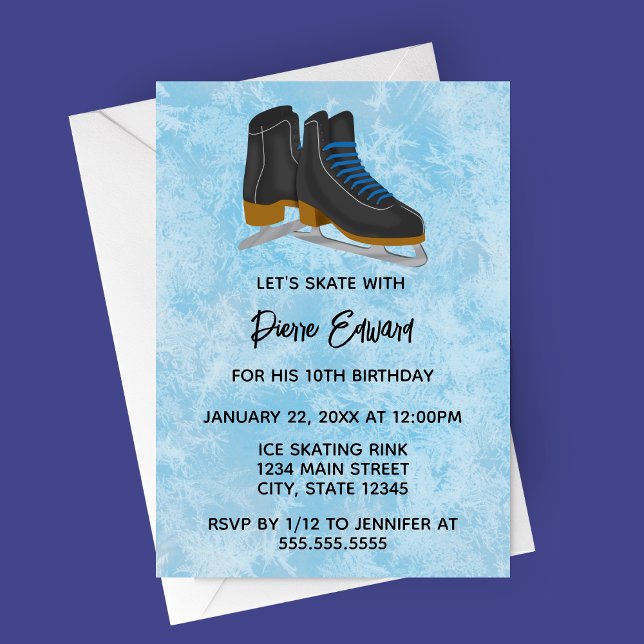 Winter Ice Skates Birthday Invitation (Black Figure skates, Winter Ice Skating Birthday Party)