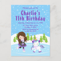 Winter Ice Skating Birthday Brown Hair Girl Postca