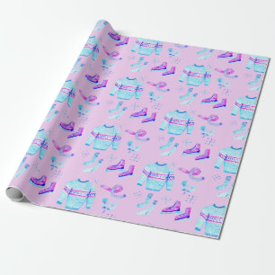 Winter Ice Skating Cosy Watercolor Holiday Gift  Wrapping Paper