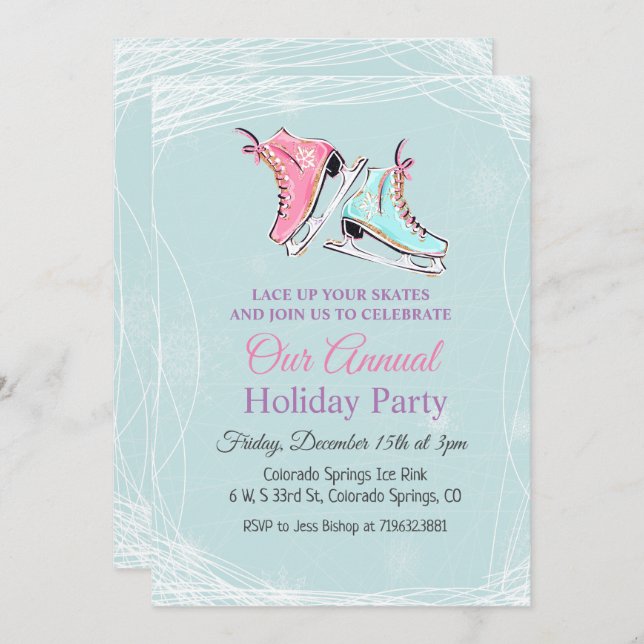 Winter Ice Skating Holiday Party Invitation (Front/Back)