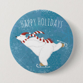 Winter Ice Skating Polar Bear Button