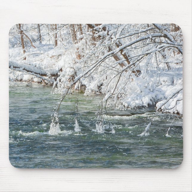 Winter Ice Snowy Creek Tree Branches Nature Mouse Pad (Front)