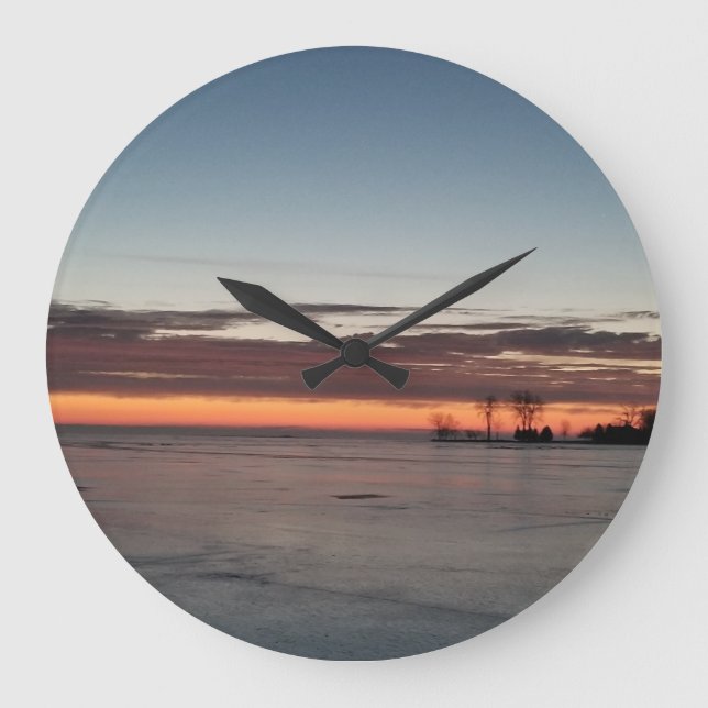 Winter Ice Sunrise on Lake Winnebago Large Clock (Front)