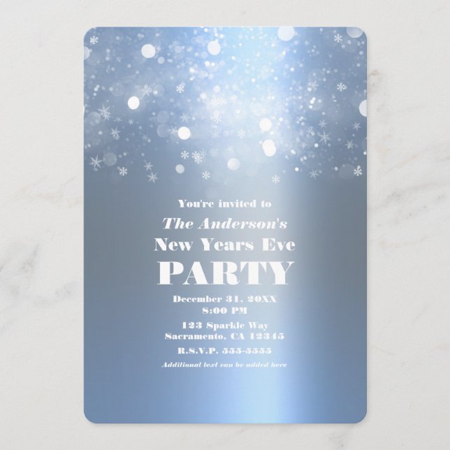 Winter Icy Blue Silver Sparkling New Years Eve Invitation (Front)