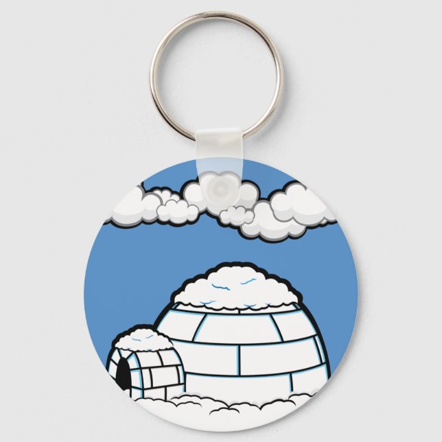 Winter IGLOO SNOW BLUE SKY WHITE CLOUDS CARTOON Key Ring (Front)