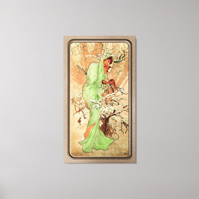 Winter In A Green Cape by Alphonse Mucha Canvas Print (Front)