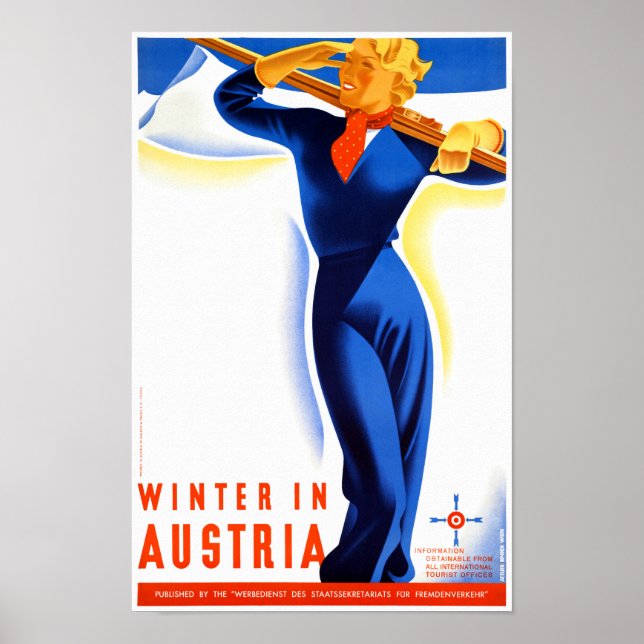 Winter in Austria Restored Vintage Travel Poster (Front)