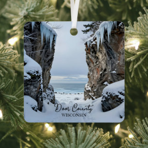 Winter in Door County  Wisconsin Souvenir Keepsake Metal Tree Decoration