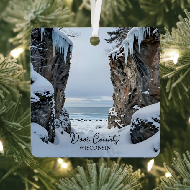 Winter in Door County  Wisconsin Souvenir Keepsake Metal Tree Decoration (Insitu)