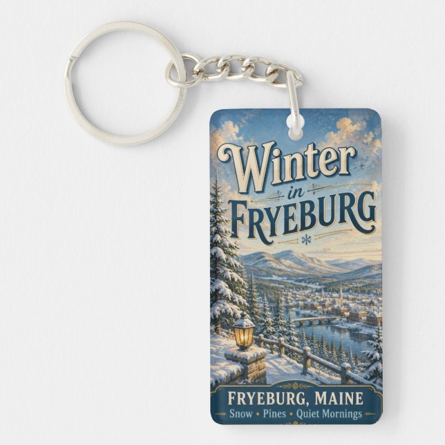 Winter in Fryeburg Maine Rectangle Acrylic Key Ring (Front)