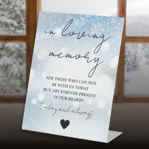 Winter In Loving Memory Elegant Script  Pedestal Sign
