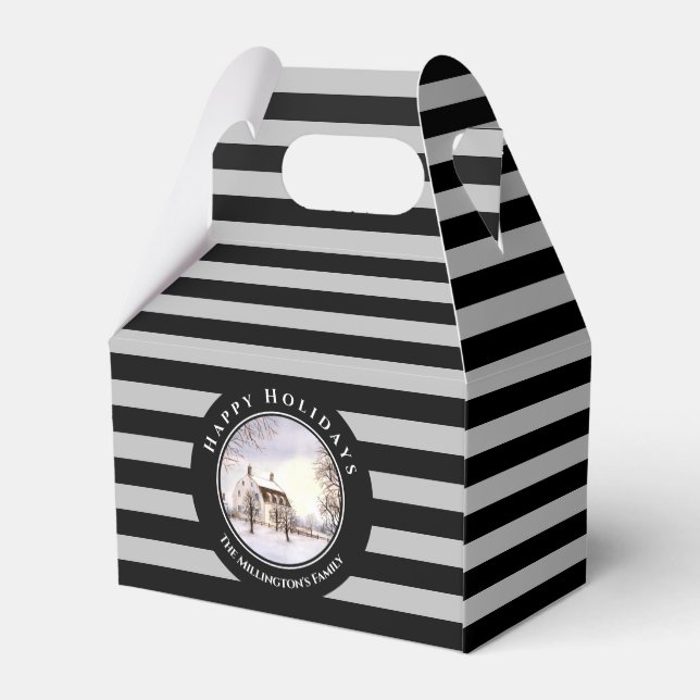 Winter in New England Christmas Black Grey Circle Favour Box (Back Side)