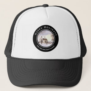 Winter in New England Christmas Black Grey Circle Trucker Hat