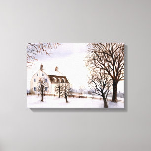Winter in New England Watercolor Painting Canvas Print