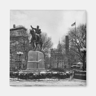 Winter in NYC's Union Square 001 Black White Magnet