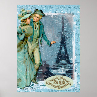 Winter in Paris Romantic Vintage Style Print