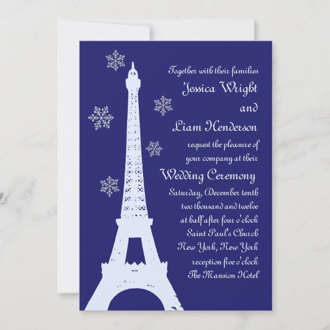 Winter in Paris Wedding Invitation indigo (Front)