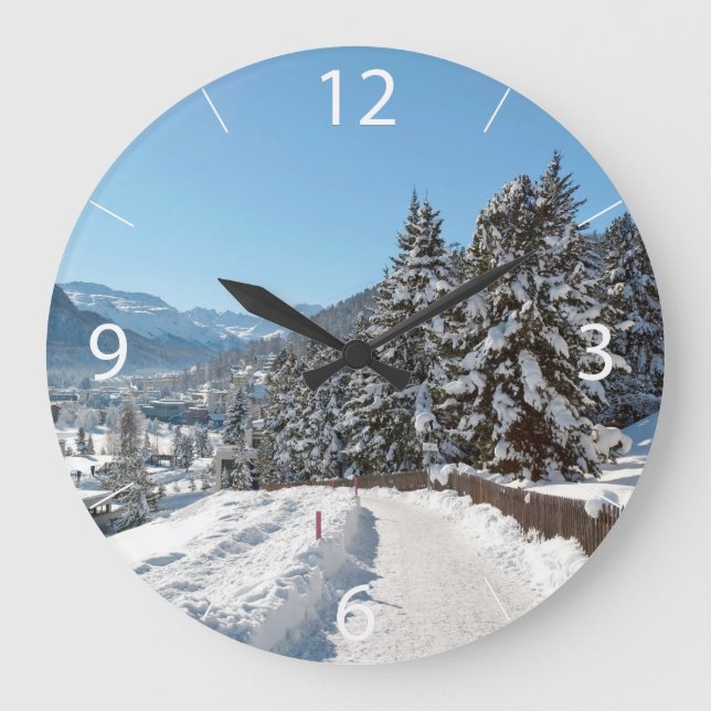 Winter in St. Moritz Large Clock (Front)