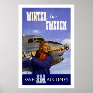 Winter in Sweden Vintage Travel Poster