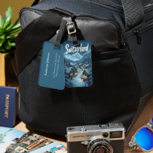 Winter in Switzerland: Mountain Village Scene Luggage Tag