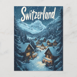 Winter in Switzerland: Mountain Village Scene Postcard