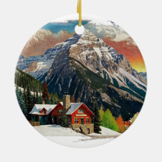 Winter in the Canadian Rocky Mountains Ceramic Tree Decoration