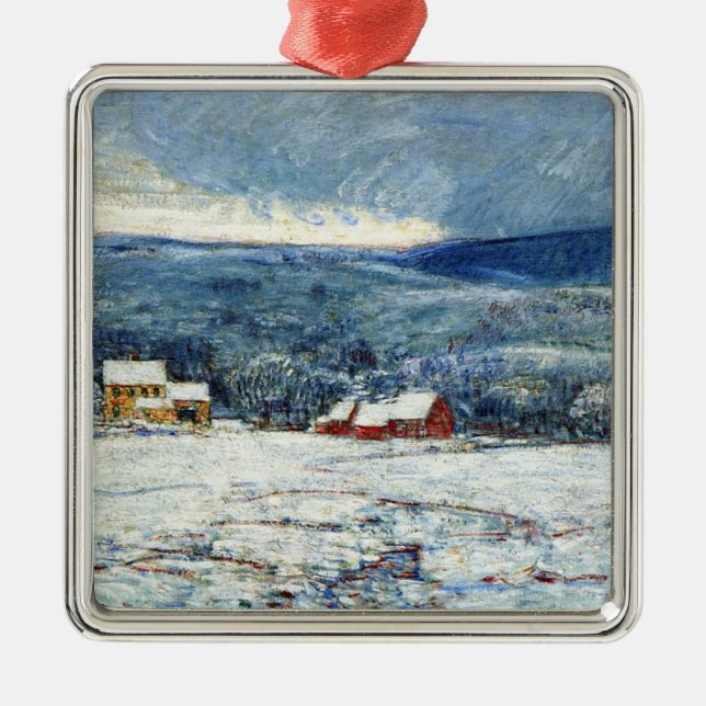Winter in the Connecticut Hills (by Childe Hassam) Metal Tree Decoration (Front)