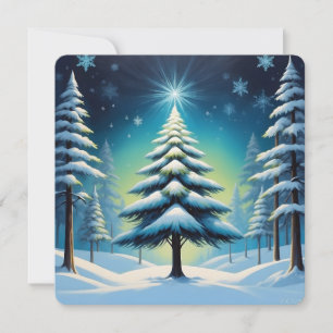 Winter in the Forest with Snow and Shining Star Holiday Card