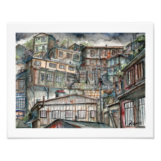 Winter in the hills of Valparaíso (watercolor). Photo Print
