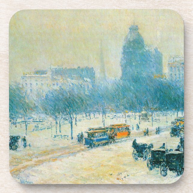 Winter in Union Square by Frederick Childe Hassam Coaster (Front)